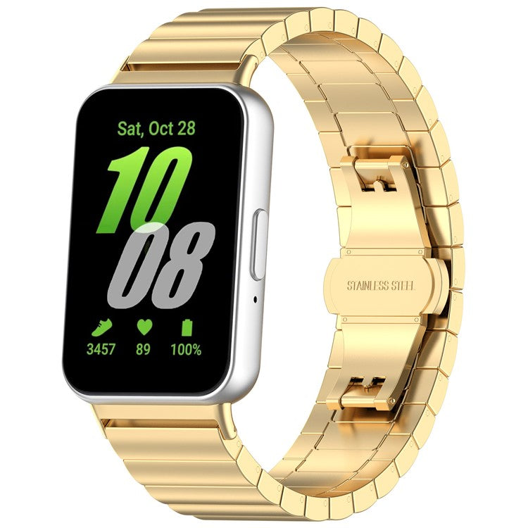 For Samsung Galaxy Fit3 SM-R390 Stainless Steel Strap Butterfly Buckle Replacement Band - Gold