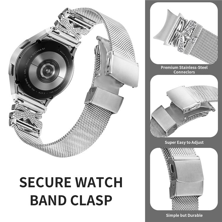 For Samsung Galaxy Watch FE 40mm / Watch4 / 5 / 5 Pro 40 / 44 / 45MM Buckle Milanese Watch Strap Silver Stainless Steel Band