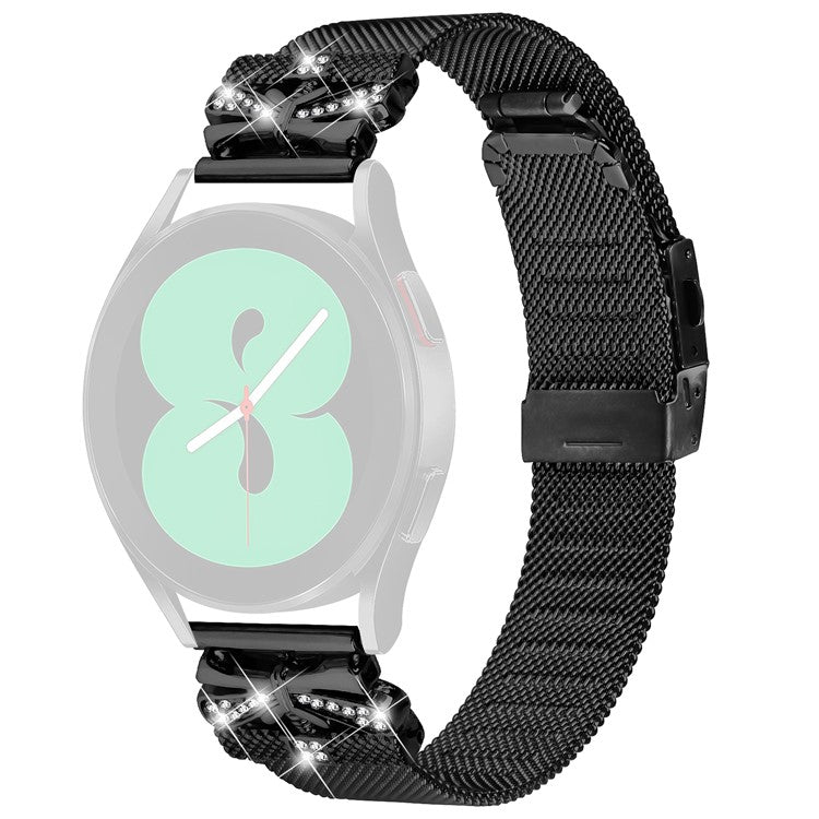 For Garmin Vivomove Luxe / GarminMove Luxe 20mm Stainless Steel Milanese Watch Band with Rhinestone Decor - Black