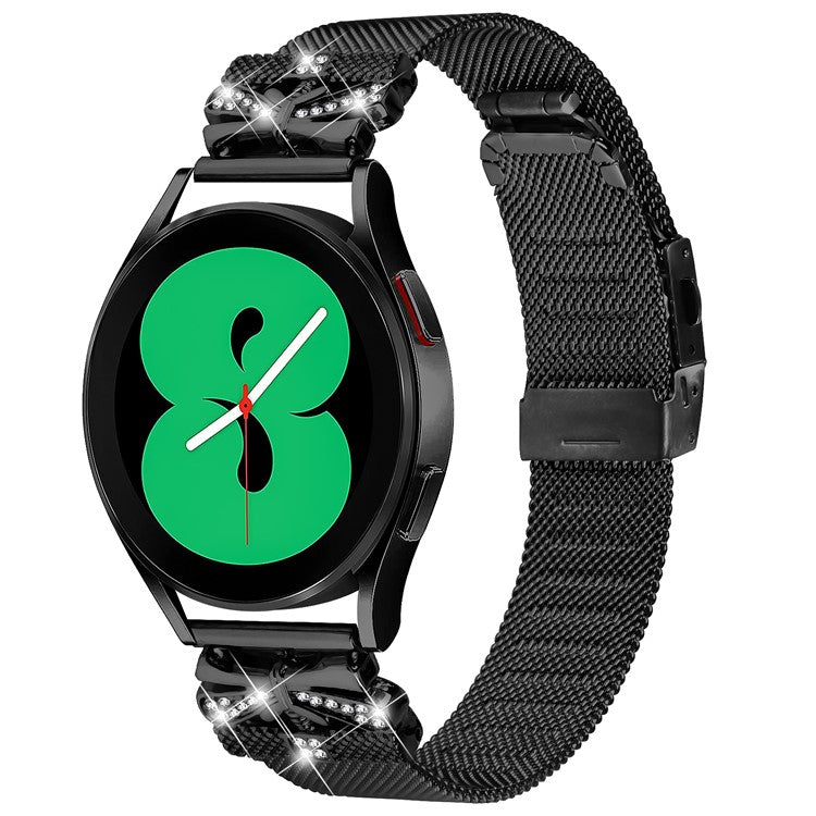 For Garmin Vivomove Luxe / GarminMove Luxe 20mm Stainless Steel Milanese Watch Band with Rhinestone Decor - Black