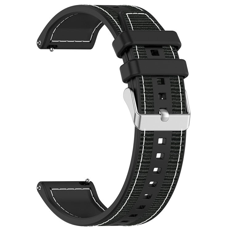 For Samsung Galaxy Watch3 45mm / Huawei Watch GT 4 46mm Watch Strap 22mm Silicone+Nylon Wrist Band - Black