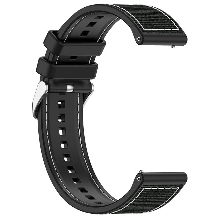 For Samsung Galaxy Watch3 45mm / Huawei Watch GT 4 46mm Watch Strap 22mm Silicone+Nylon Wrist Band - Black