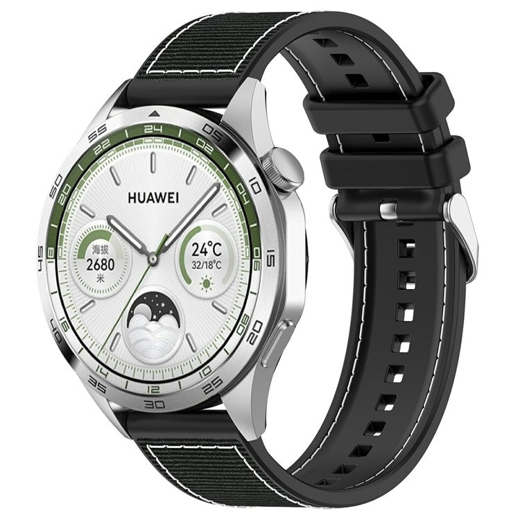 For Samsung Galaxy Watch3 45mm / Huawei Watch GT 4 46mm Watch Strap 22mm Silicone+Nylon Wrist Band - Black