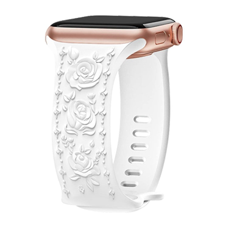 Rose Embossment Strap for Apple Watch Series 10 42mm / 9 8 7 41mm / SE (2023) SE (2022) SE 6 5 4 40mm / 3 2 1 38mm Silicone Band - White