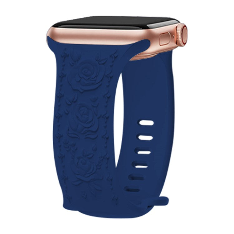Rose Embossment Strap for Apple Watch Series 10 42mm / 9 8 7 41mm / SE (2023) SE (2022) SE 6 5 4 40mm / 3 2 1 38mm Silicone Band - Navy Blue