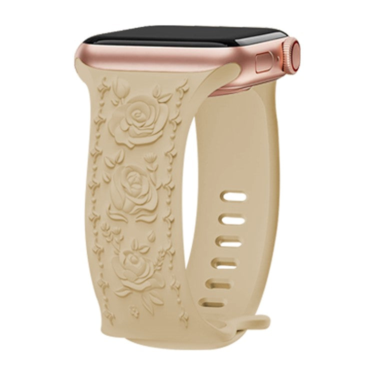 Rose Embossment Strap for Apple Watch Series 10 42mm / 9 8 7 41mm / SE (2023) SE (2022) SE 6 5 4 40mm / 3 2 1 38mm Silicone Band - Milk Tea