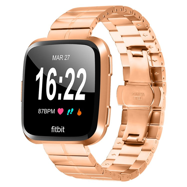 For Fitbit Versa / Versa Lite / Versa 2 Line Splicing Stainless Steel Watch Strap Butterfly Buckle Band - Rose Gold