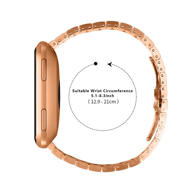 For Fitbit Versa / Versa Lite / Versa 2 Line Splicing Stainless Steel Watch Strap Butterfly Buckle Band - Rose Gold