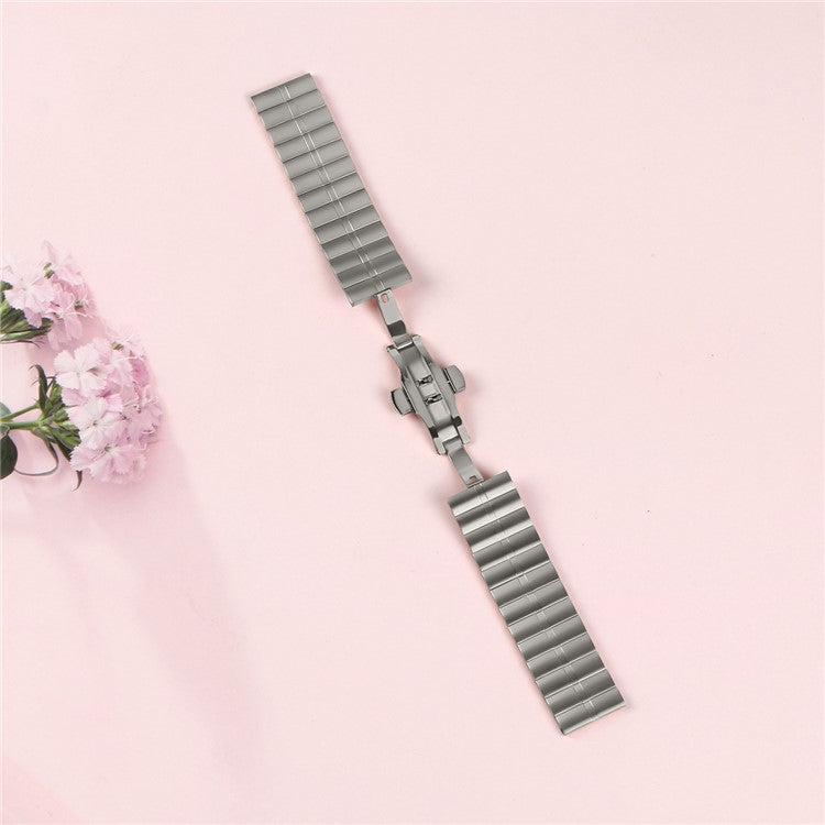 For Fitbit Versa / Versa Lite / Versa 2 Line Splicing Stainless Steel Watch Strap Butterfly Buckle Band - Titanium