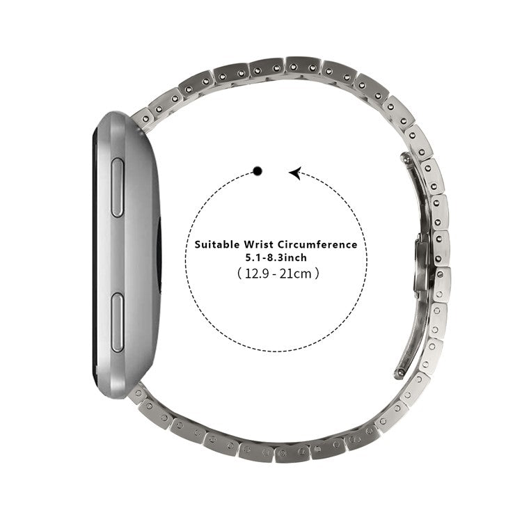 For Fitbit Versa / Versa Lite / Versa 2 Line Splicing Stainless Steel Watch Strap Butterfly Buckle Band - Titanium
