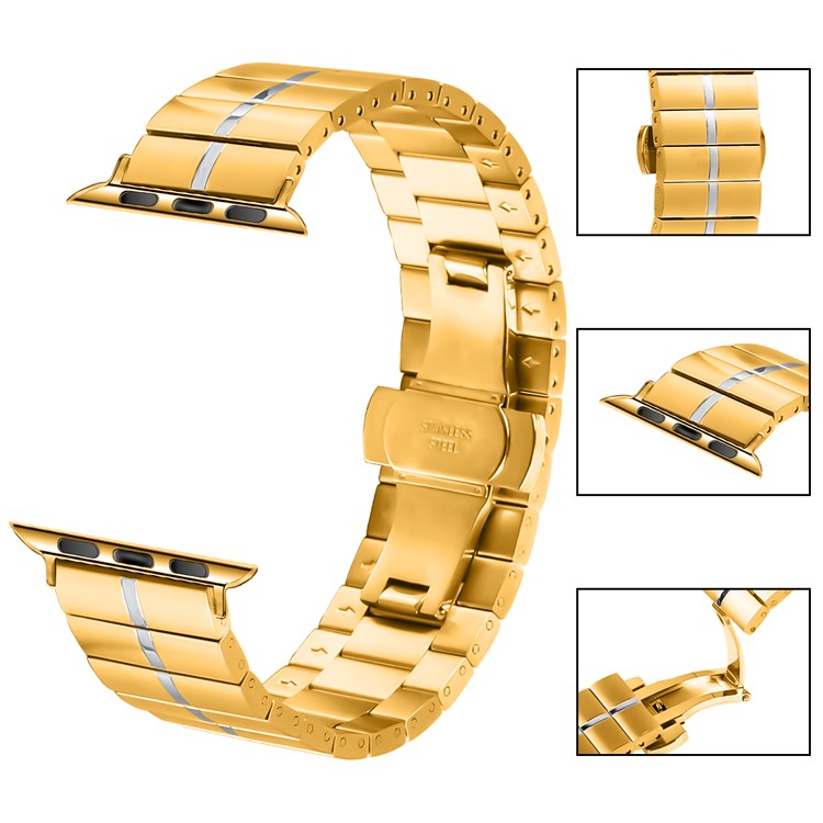 For Apple Watch Series 10 42mm / 9 8 7 41mm / Series 6 5 4 SE (2022) SE (2023) SE 40mm / Series 3 2 1 38mm Stainless Steel Strap - Gold+Silver