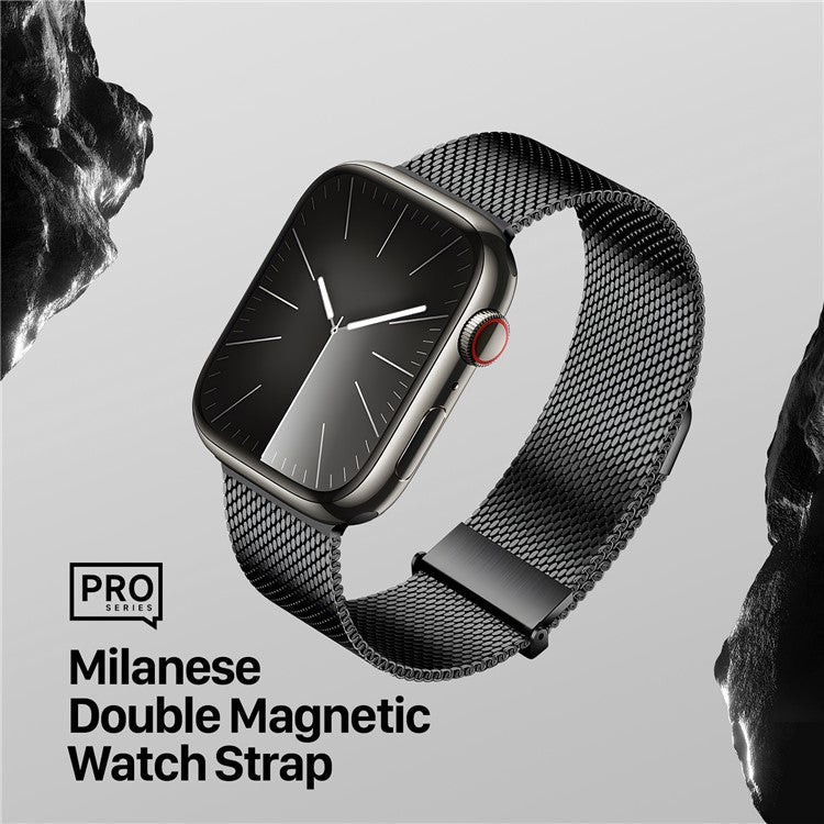 DUX DUCIS Milanese Pro Series Strap for Apple Watch Series 10 46mm / Ultra 2 / Ultra 49mm / 9 8 7 45mm / SE (2023) SE (2022) SE 6 5 4 44mm / 3 2 1 42mm Metal Watch Band - Black