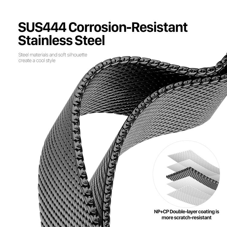 DUX DUCIS Milanese Pro Series Strap for Apple Watch Series 10 46mm / Ultra 2 / Ultra 49mm / 9 8 7 45mm / SE (2023) SE (2022) SE 6 5 4 44mm / 3 2 1 42mm Metal Watch Band - Black