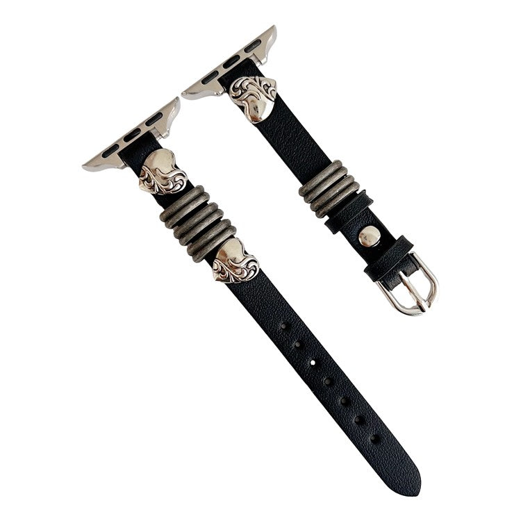 For Apple Watch Series 10 46mm / Ultra 2 / Ultra 49mm / 9 8 7 45mm / SE (2023) SE (2022) SE 6 5 4 44mm / 3 2 1 42mm Genuine Leather Watch Strap - Black