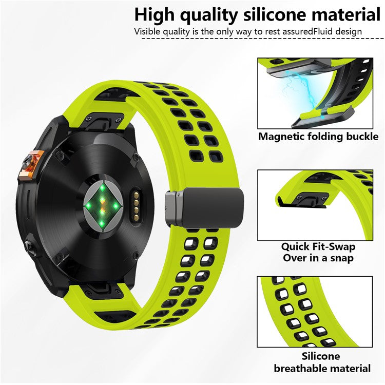 KALEBOL KLB-SSGJ-003 For Garmin Fenix 7X / 7X Pro Watch Band QuickFit 26mm Magnetic Buckle Silicone Band - Black+Red