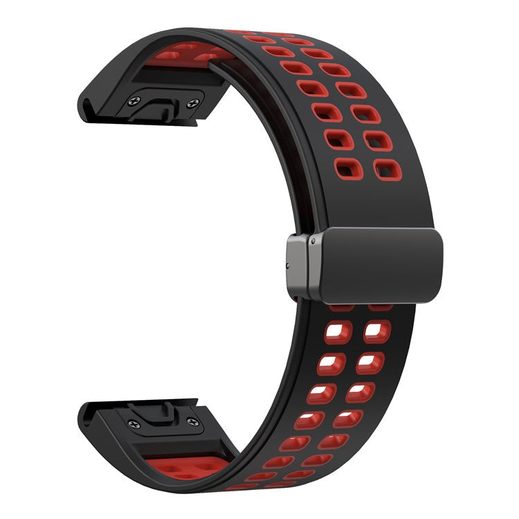 KALEBOL KLB-SSGJ-003 For Garmin Fenix 7X / 7X Pro Watch Band QuickFit 26mm Magnetic Buckle Silicone Band - Black+Red