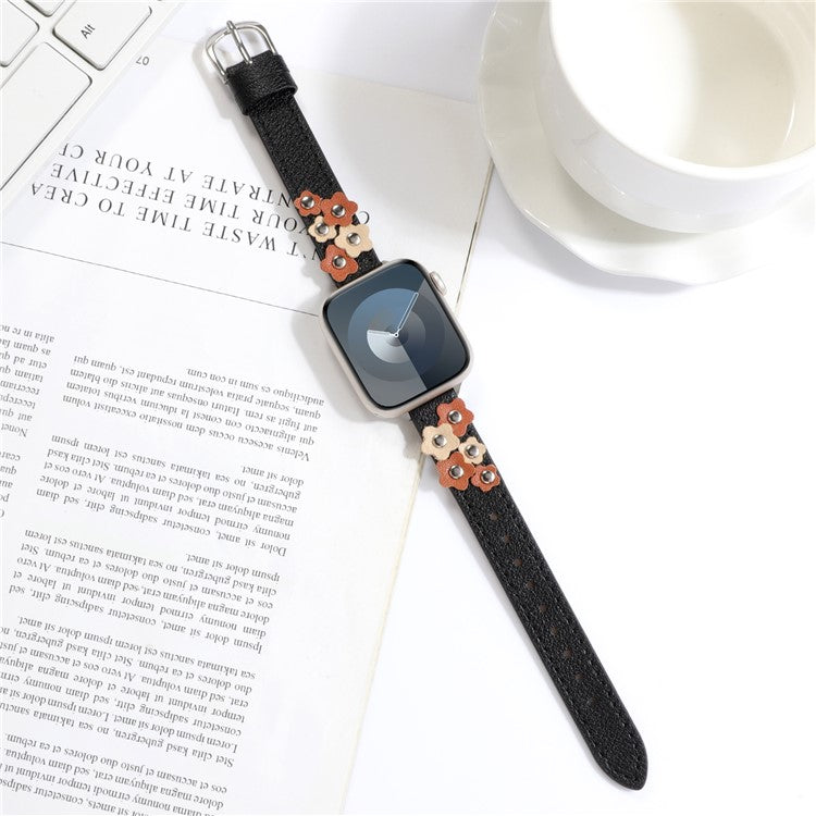 For Apple Watch 10 46mm / Ultra 2 / Ultra 49mm / 9 8 7 45mm / SE (2023) SE (2022) SE 6 5 4 44mm / 3 2 1 42mm Watch Strap PU Leather Band - Black