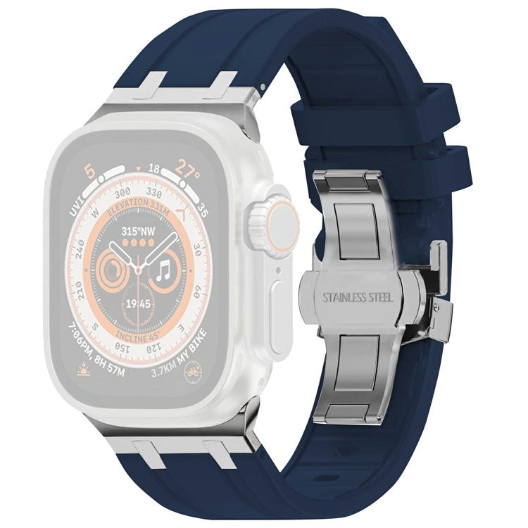 For Apple Watch 10 46mm / Ultra 2 / Ultra 49mm / 9 8 7 45mm / SE (2023) SE (2022) SE 6 5 4 44mm / 3 2 1 42mm Silicone Strap Butterfly Buckle Watchband - Blue