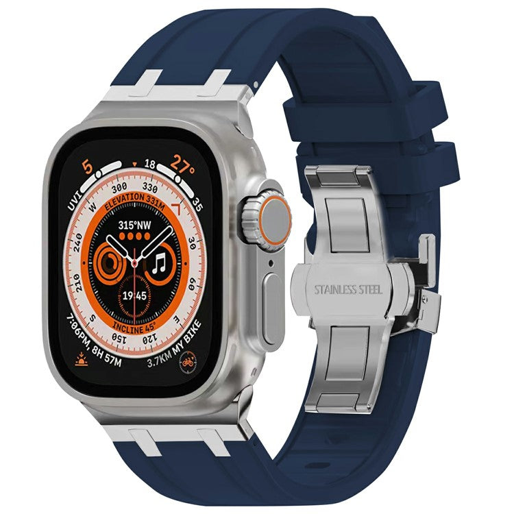 For Apple Watch 10 46mm / Ultra 2 / Ultra 49mm / 9 8 7 45mm / SE (2023) SE (2022) SE 6 5 4 44mm / 3 2 1 42mm Silicone Strap Butterfly Buckle Watchband - Blue