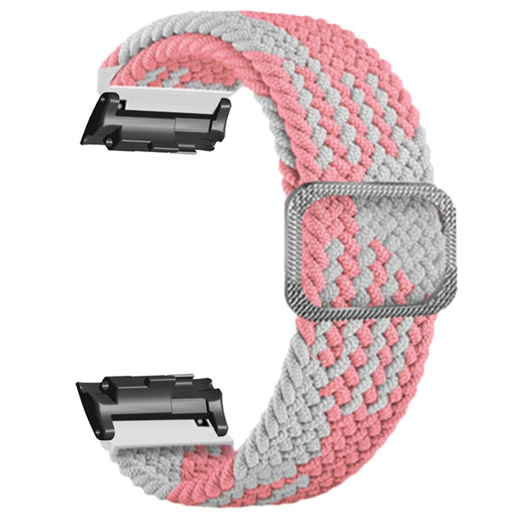 For Huawei Watch D Elastic Braided Nylon Watch Strap Adjustable Wrist Band - Pink+White