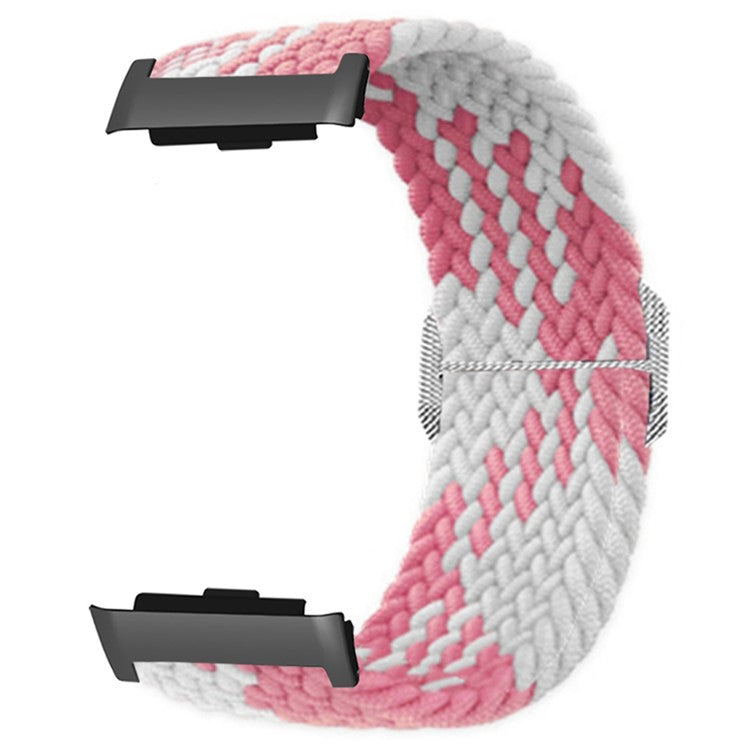 For Huawei Watch D Elastic Braided Nylon Watch Strap Adjustable Wrist Band - Pink+White