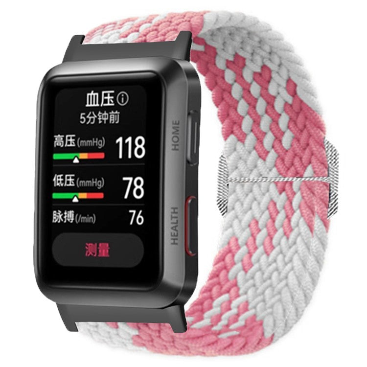 For Huawei Watch D Elastic Braided Nylon Watch Strap Adjustable Wrist Band - Pink+White