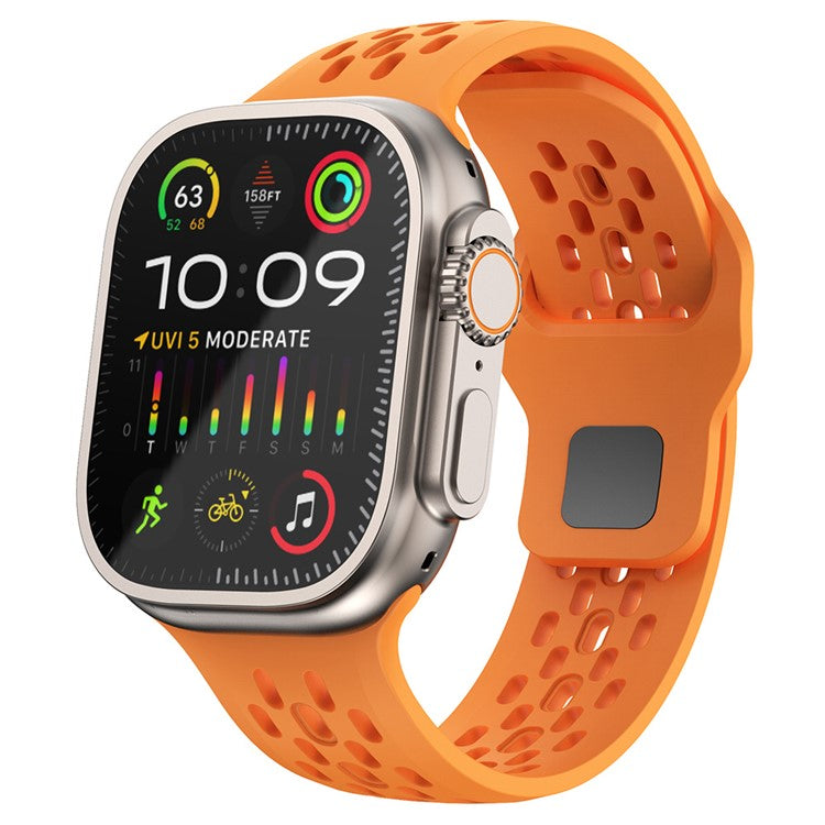 For Apple Watch 10 46mm / Ultra 2 / Ultra 49mm / 9 8 7 45mm / SE (2023) SE (2022) SE 6 5 4 44mm / 3 2 1 42mm Watch Band Fluoro Rubber Wrist Strap - Orange