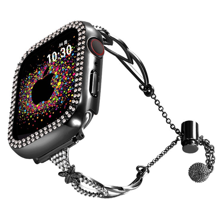 Copper Bracelet for Apple Watch Series 10 42mm / 9 8 7 41mm / SE (2023) SE (2022) SE 6 5 4 40mm / 3 2 1 38mm Rhinestone Decor Watch Strap - Black