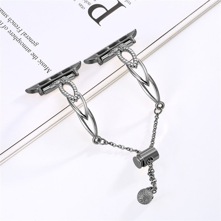 Copper Bracelet for Apple Watch Series 10 42mm / 9 8 7 41mm / SE (2023) SE (2022) SE 6 5 4 40mm / 3 2 1 38mm Rhinestone Decor Watch Strap - Black