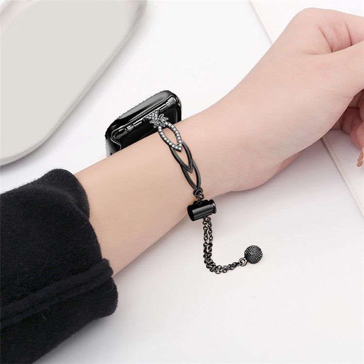 Copper Bracelet for Apple Watch Series 10 42mm / 9 8 7 41mm / SE (2023) SE (2022) SE 6 5 4 40mm / 3 2 1 38mm Rhinestone Decor Watch Strap - Black