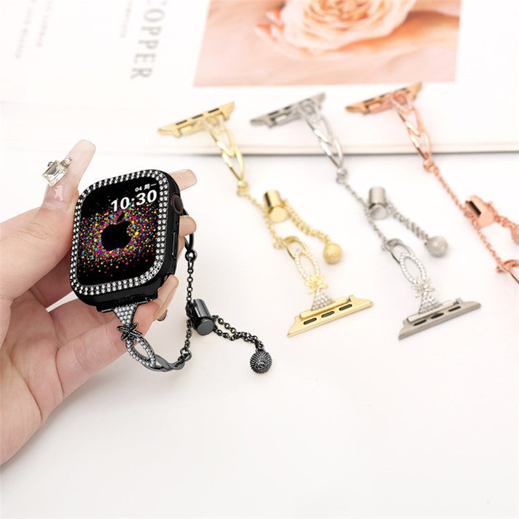Copper Bracelet for Apple Watch Series 10 42mm / 9 8 7 41mm / SE (2023) SE (2022) SE 6 5 4 40mm / 3 2 1 38mm Rhinestone Decor Watch Strap - Black
