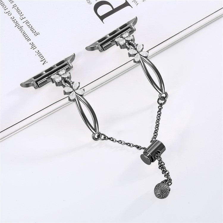 Rhinestone Flower Copper Band for Apple Watch 10 46mm / Ultra 2 / Ultra 49mm / 9 8 7 45mm / SE (2023) SE (2022) SE 6 5 4 44mm / 3 2 1 42mm Bracelet - Black