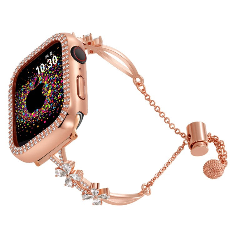 Rhinestone Flower Copper Band for Apple Watch 10 46mm / Ultra 2 / Ultra 49mm / 9 8 7 45mm / SE (2023) SE (2022) SE 6 5 4 44mm / 3 2 1 42mm Bracelet - Rose Gold