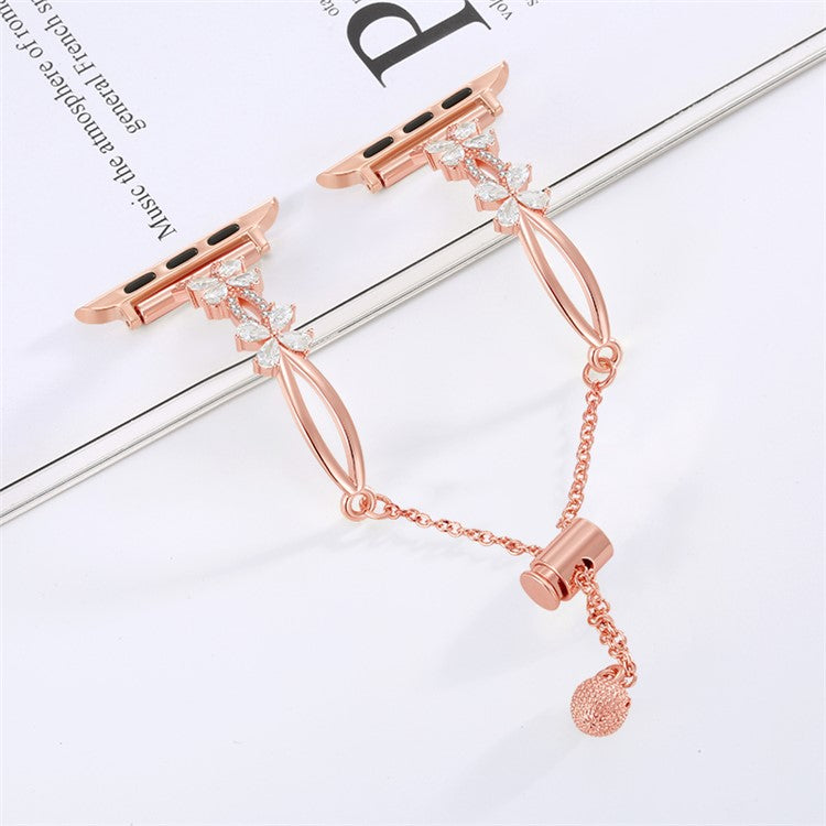 Rhinestone Flower Copper Band for Apple Watch 10 46mm / Ultra 2 / Ultra 49mm / 9 8 7 45mm / SE (2023) SE (2022) SE 6 5 4 44mm / 3 2 1 42mm Bracelet - Rose Gold