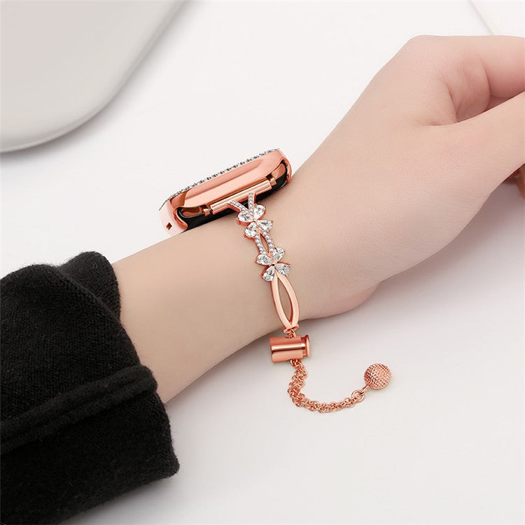 Rhinestone Flower Copper Band for Apple Watch 10 46mm / Ultra 2 / Ultra 49mm / 9 8 7 45mm / SE (2023) SE (2022) SE 6 5 4 44mm / 3 2 1 42mm Bracelet - Rose Gold