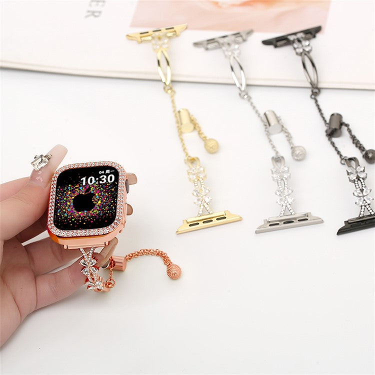 Rhinestone Flower Copper Band for Apple Watch 10 46mm / Ultra 2 / Ultra 49mm / 9 8 7 45mm / SE (2023) SE (2022) SE 6 5 4 44mm / 3 2 1 42mm Bracelet - Rose Gold