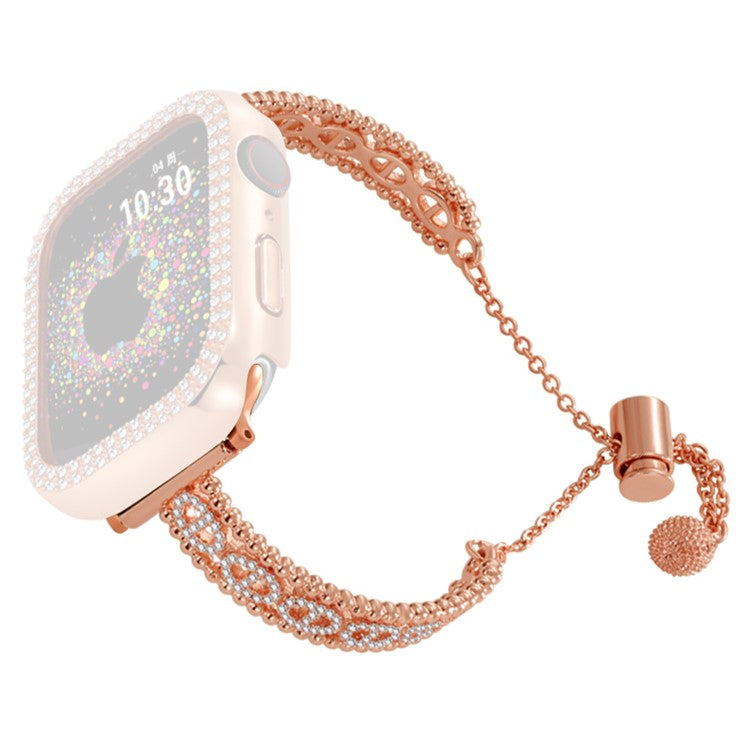 Watch Strap for Apple Watch Series 10 42mm / 9 8 7 41mm  / SE (2023) SE (2022) SE 6 5 4 40mm / 3 2 1 38mm Rhinestone Copper Bracelet - Rose Gold