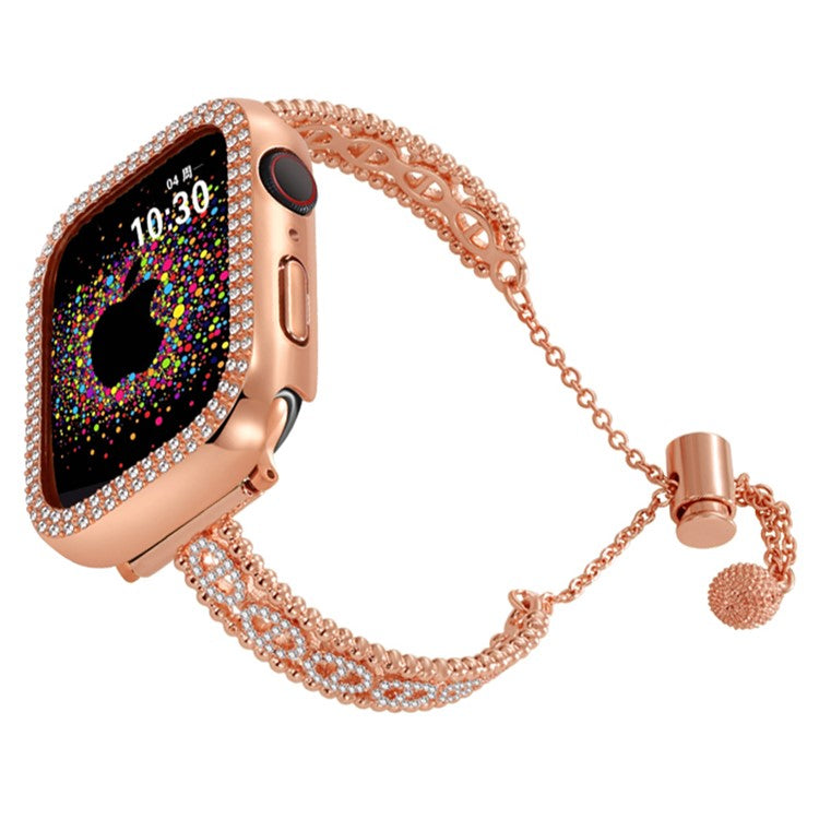 Watch Strap for Apple Watch Series 10 42mm / 9 8 7 41mm  / SE (2023) SE (2022) SE 6 5 4 40mm / 3 2 1 38mm Rhinestone Copper Bracelet - Rose Gold