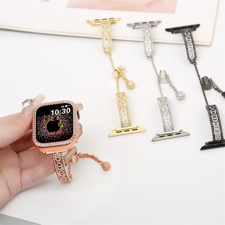 Watch Strap for Apple Watch Series 10 42mm / 9 8 7 41mm  / SE (2023) SE (2022) SE 6 5 4 40mm / 3 2 1 38mm Rhinestone Copper Bracelet - Rose Gold