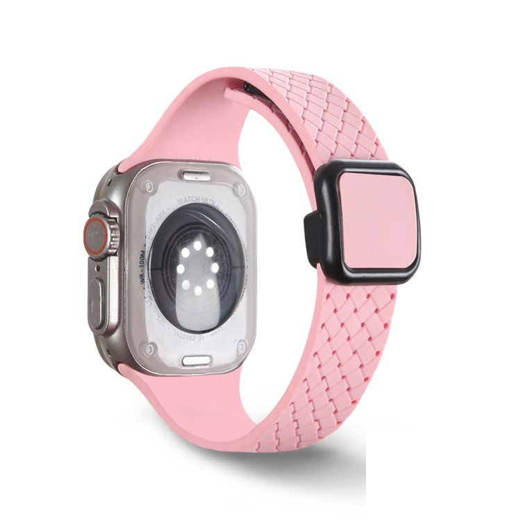 Watch Band For Apple Watch Series 10 42mm / 9 8 7 41mm / SE (2023) SE (2022) SE 6 5 4 40mm / 3 2 1 38mm Woven Texture Silicone Strap - Light Pink