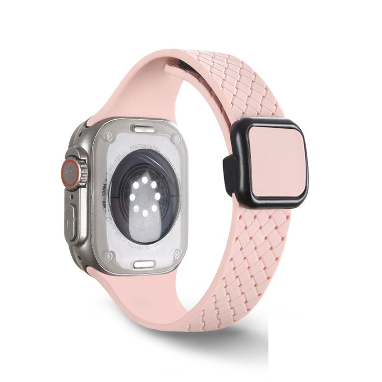 Watch Band For Apple Watch Series 10 42mm / 9 8 7 41mm / SE (2023) SE (2022) SE 6 5 4 40mm / 3 2 1 38mm Woven Texture Silicone Strap - Pink
