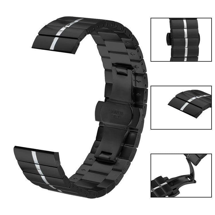 For Haylou RT LS05S Stainless Steel Strap Line Design Smart Watch Replacement Band - Black+Silver