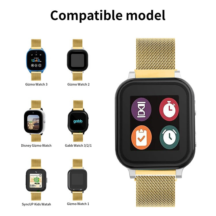 For Verizon GizmoWatch 2 Milanese Mesh Strap Stainless Steel Magnetic Watch Band - Gold