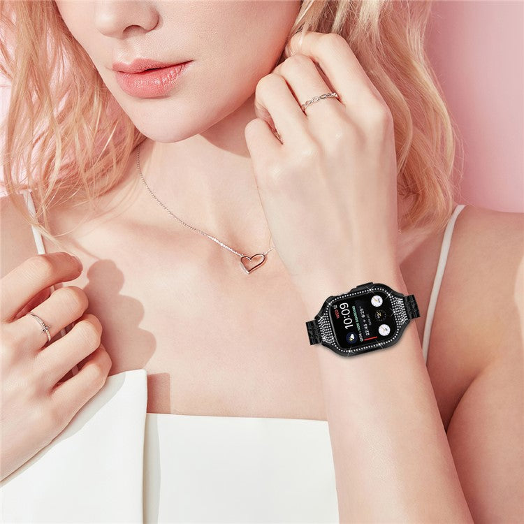 For Apple Watch Series 7 / 8 / 9 41mm Replacement 7 Beads Stainless Steel Strap with Watch Case - Black