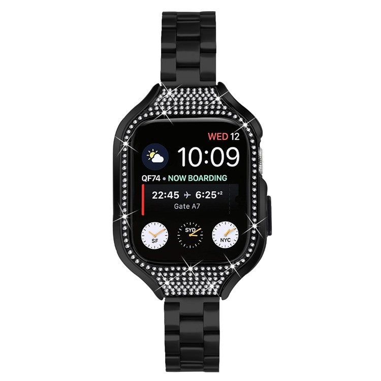 For Apple Watch Series 6 / 5 / 4 / SE (2022) / SE (2023) / SE 40mm 3 Beads Stainless Steel Watch Band with Watch Case - Black