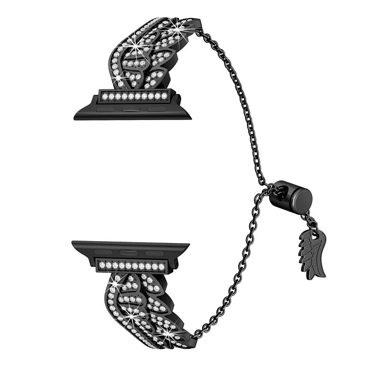 Rhinestones Wing Design Strap for Apple Watch Series 10 42mm / 9 8 7 41mm / 6 5 4 SE (2022) SE (2023) SE 40mm / 3 2 1 38mm Alloy Bracelet - Black