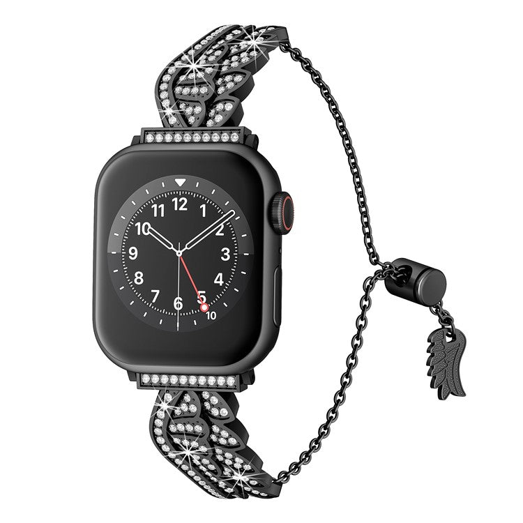 Rhinestones Wing Design Strap for Apple Watch Series 10 42mm / 9 8 7 41mm / 6 5 4 SE (2022) SE (2023) SE 40mm / 3 2 1 38mm Alloy Bracelet - Black