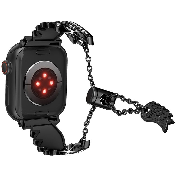 Rhinestones Wing Design Strap for Apple Watch Series 10 42mm / 9 8 7 41mm / 6 5 4 SE (2022) SE (2023) SE 40mm / 3 2 1 38mm Alloy Bracelet - Black