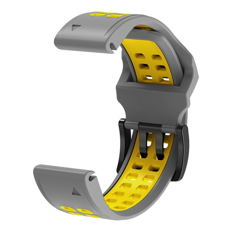 KALEBOL KLB-LWGJ-001 For Garmin Fenix 7 / 7 Pro Watch Band QuickFit 22mm Breathable Double Row Holes Strap - Grey+Yellow