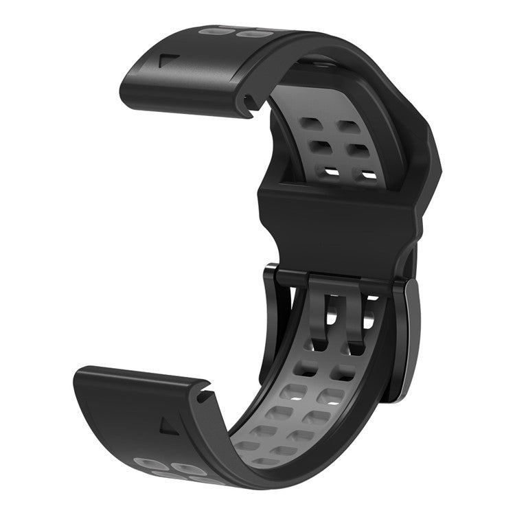 KALEBOL KLB-SSSPKGJ-001 For Garmin QuickFit 26mm Watch Band Breathable Double Row Holes Silicone Strap - Black+Grey
